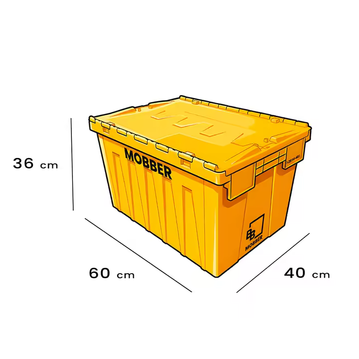 Caja reutilizable Mobber de 60 centímetros de largo, 40 centímetros de ancho y 36 centímetros de alto